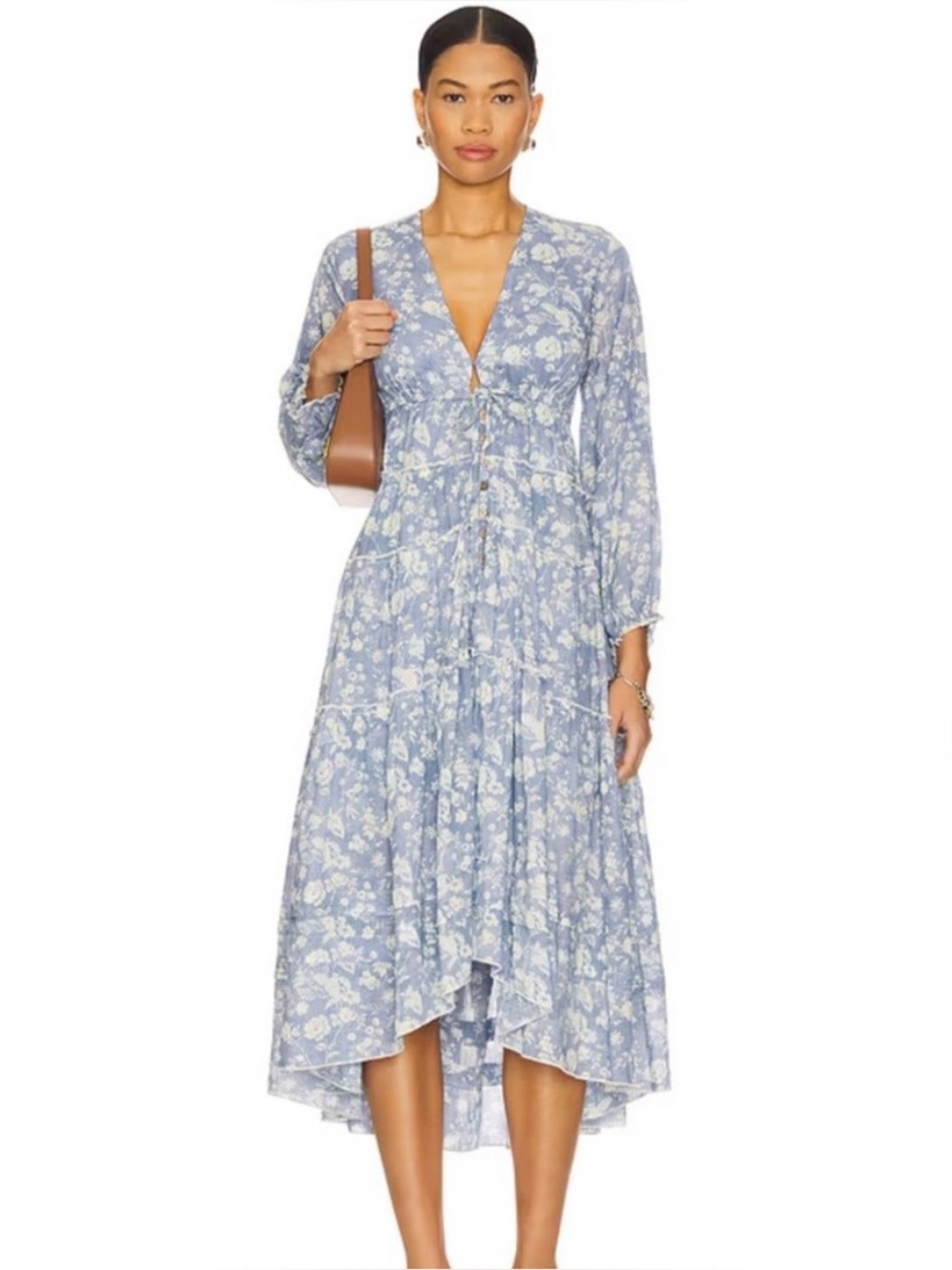 Free People Pappiet Midi Dress in Bluebell Combo Size Large - Picture 5 of 9
